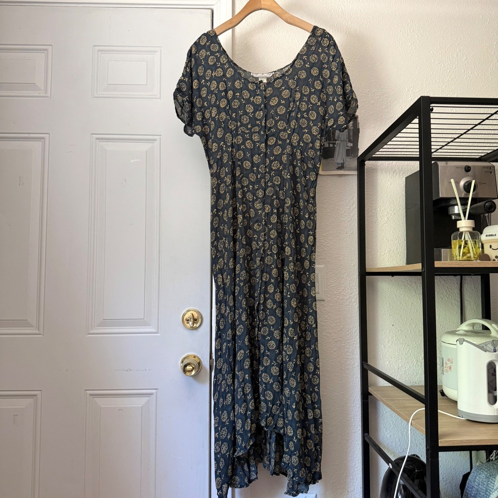 NC-17 By DANIELLE KAREN navy floral vintage button up midi maxi dress‎